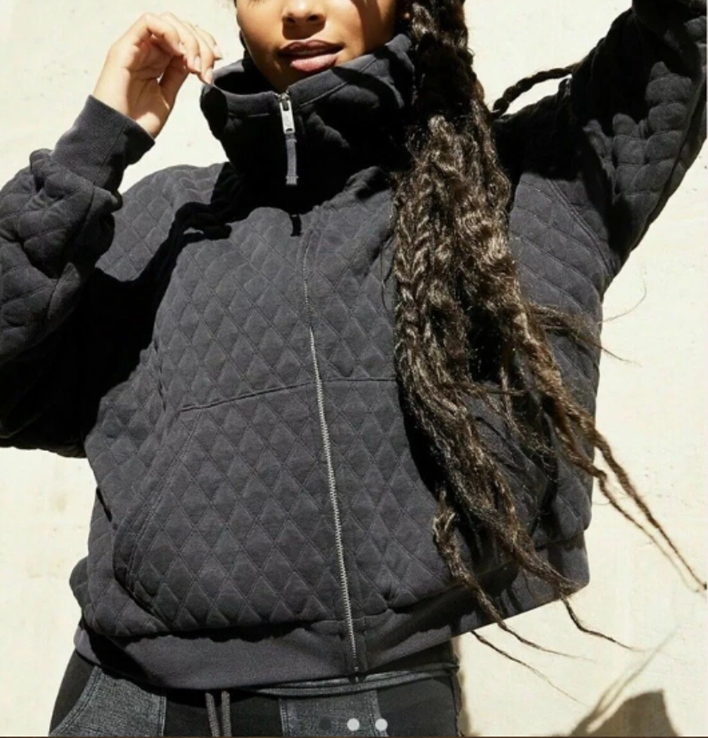FREE PEOPLE Hoodie L FP MOVEMENT Hibernatin Quilted Full Zip Jacket Black